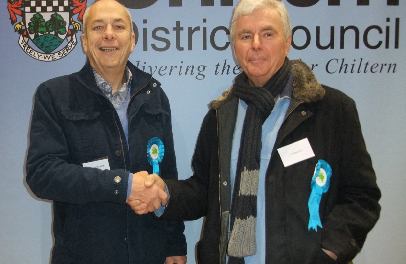 Winning candidate JonathanRush (rt) being congratulated by David Martin 